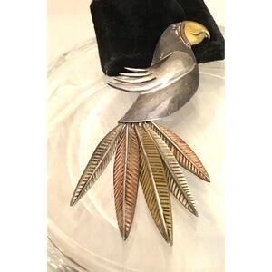 Vintage Emilia Castillo Sterling/Mixed Metal Parrot 4” Pin/Brooch RARE